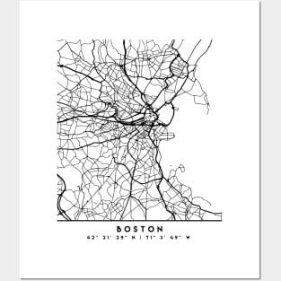 BOSTON MASSACHUSETTS BLACK CITY STREET MAP ART Posters and Art